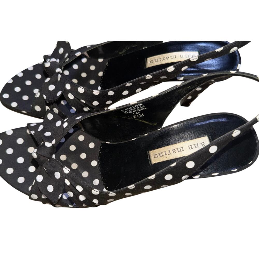 Vintage Style Ann Marino Black White Polka Dot Kitten Heels Rockabilly Pinup